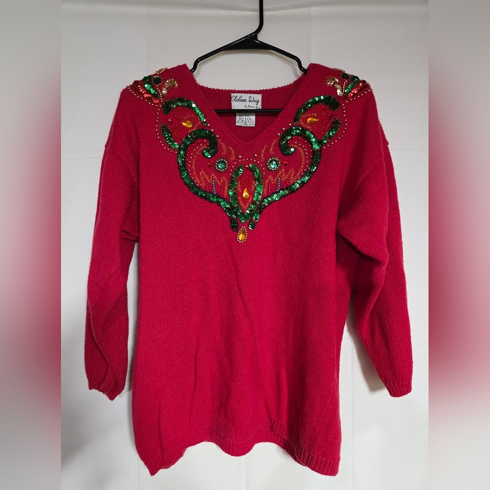 Vintage Chealsea Way Red Embellished Women's Sweater
